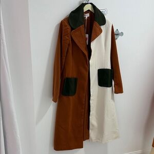 Two-Tone Long Coat with Pockets